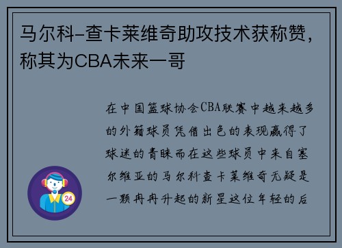 马尔科-查卡莱维奇助攻技术获称赞，称其为CBA未来一哥